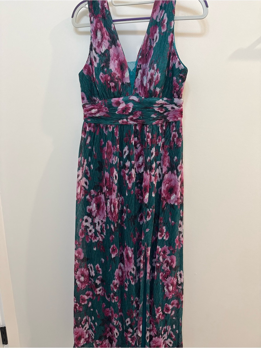 Night Way Collections Teal and Pink Floral V-Neck Maxi Dress